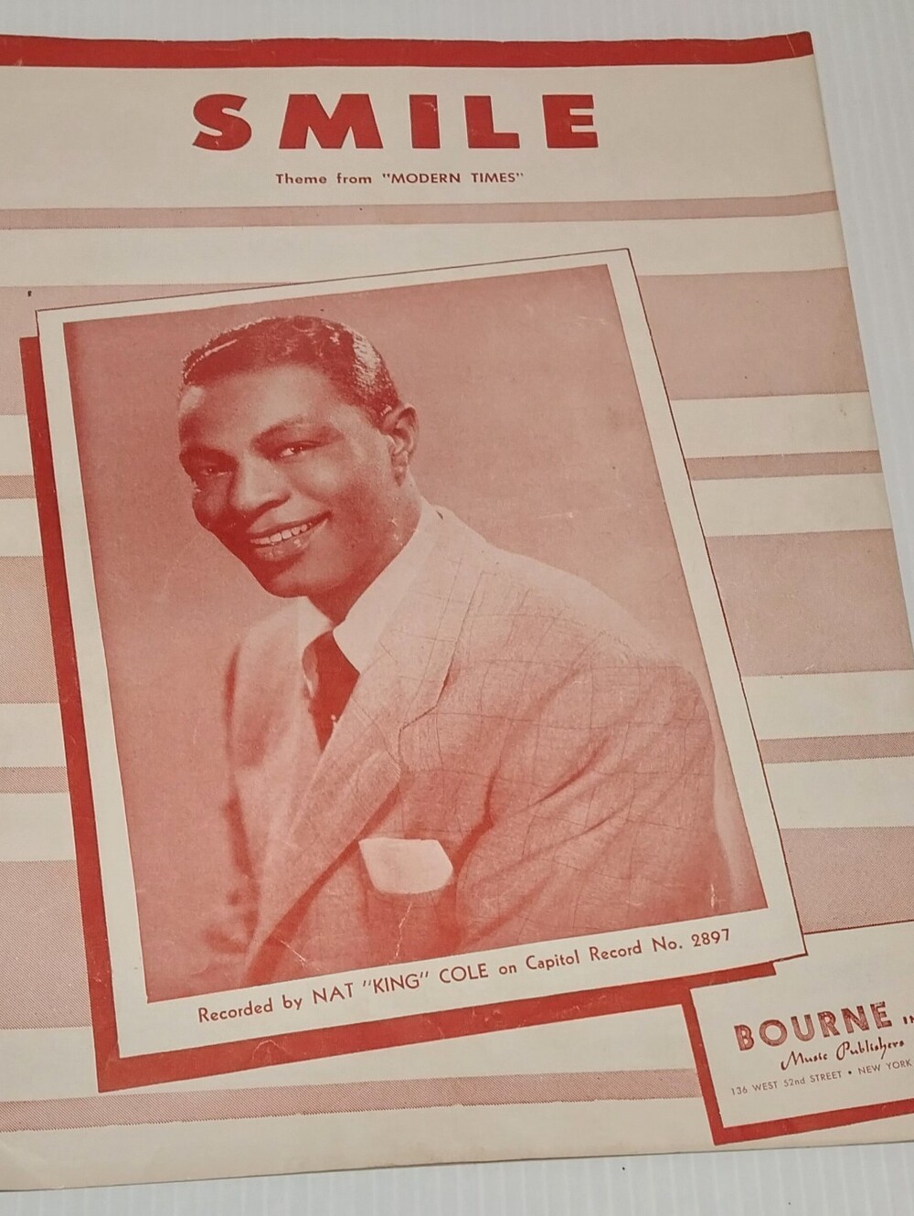 VTG 1954 Sheet Music SMILE NAT KING COLE From MODERN TIMES By CHARLIE CHAPLIN